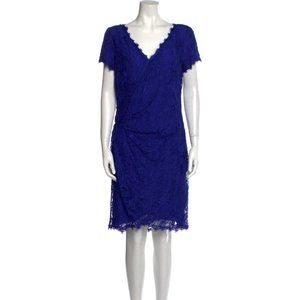 Emilio Pucci Blue Floral Lace V-Neck Dress, Size 14 (US) 48 (IT) NWT! $2990